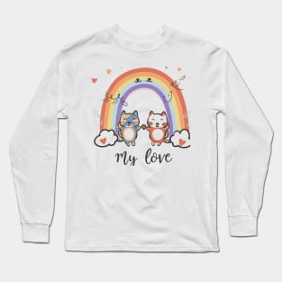 My Rainbow Cat is My Valentine Long Sleeve T-Shirt